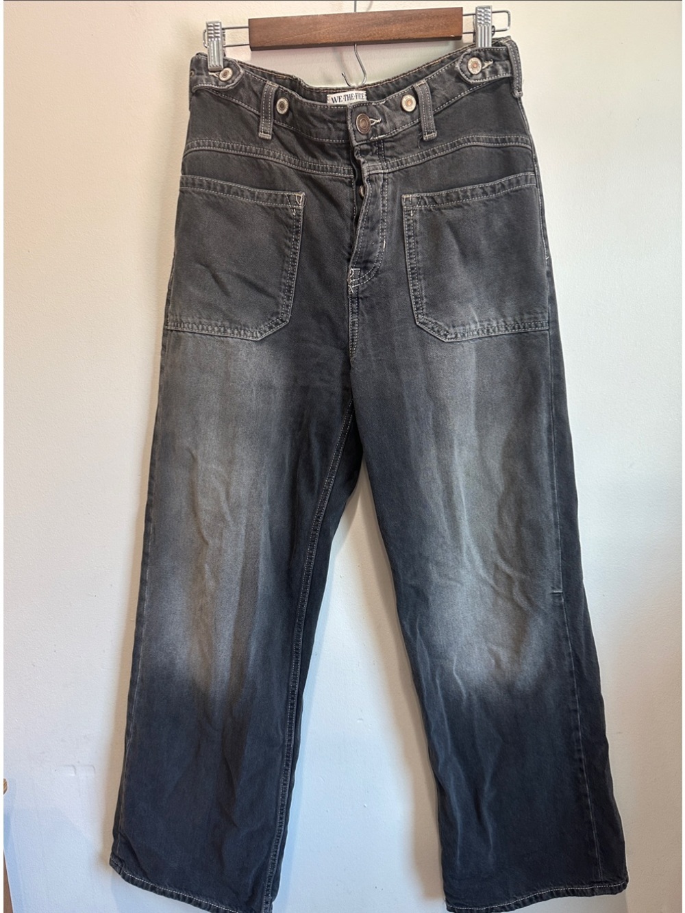 We The Free Charcoal Wide-Leg Patch Pocket Jeans